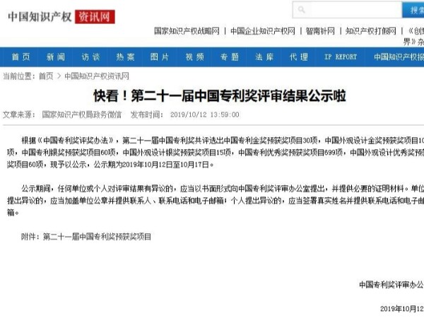 快看！第二十一屆中國專(zhuān)利獎評審結果公示啦